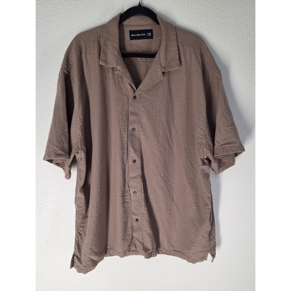 Abercrombie & Fitch Men Short Sleeve Button-Up Shirt XXL Brown Cotton Collared